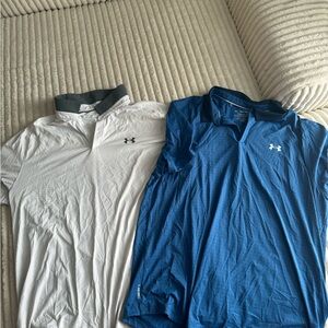 Under Armour Men's White and Blue Polo Shirts